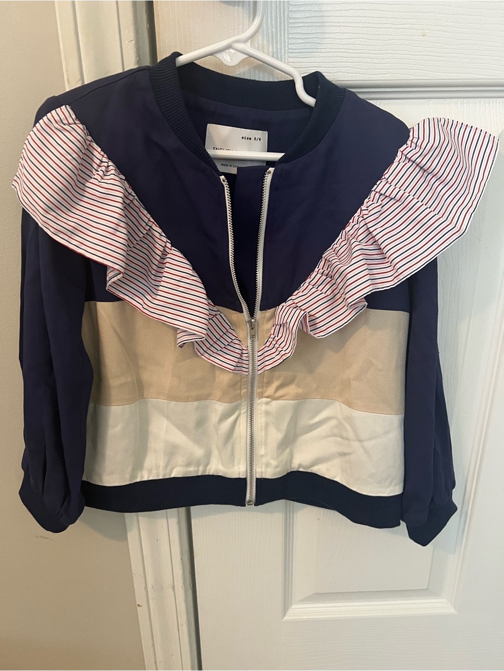 NWOT English Factory Kids Navy Ruffle-Accent Zip Front Jacket